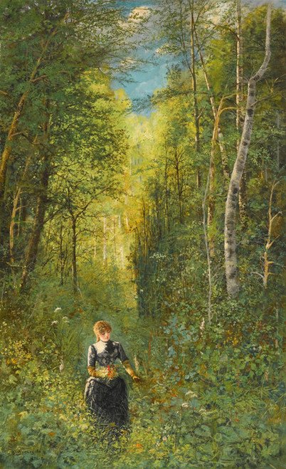girl gathering flowers in the woods viktor vanetsov