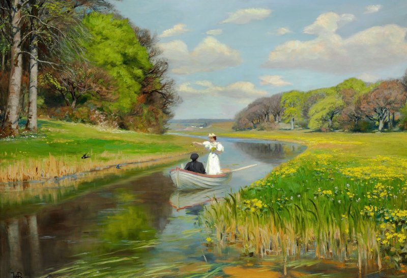 hans anderson brendekilde spring a young couple in a boat on the odense 1896.jpg