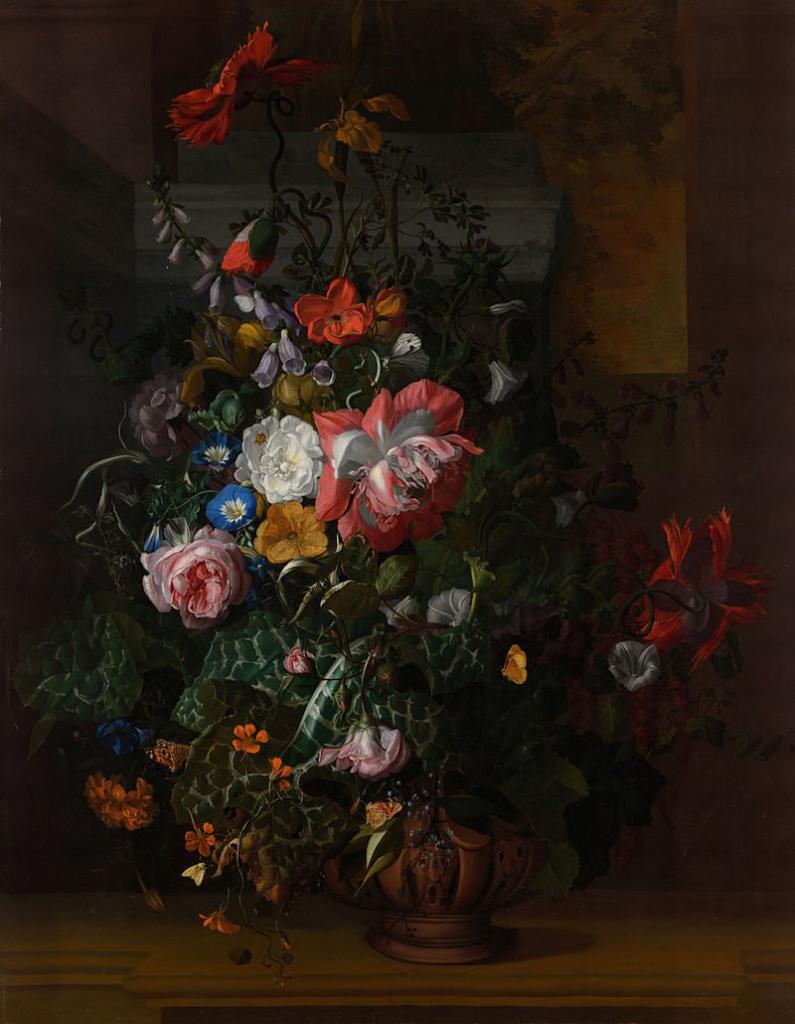 still life with flowers on a marble tabletop rachel ruysch 1716