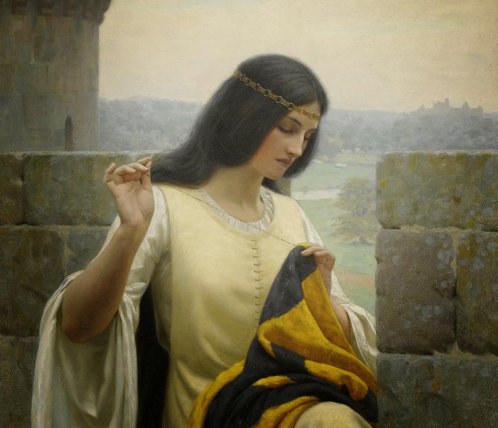 stitching the standard edmund blair leighton 1852 1922