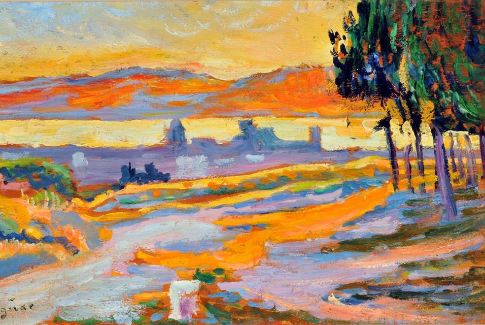sunset over city paul signac sketch