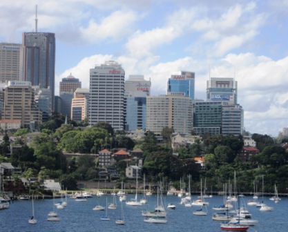 Sydney Harbour, Lavender Bay (?) looking north. The Harbour is replete with bays like this dotted with private yachts.