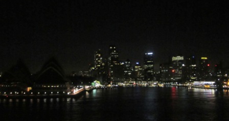 Sydney Harbour Opera House &amp; Circular Quay coming into the harbour just before dawn at the end of the cruise.