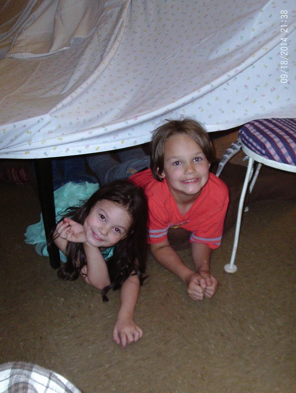 The two youngest Grandchildren, Ariel, 6, and Kirk, 8. They are in the tent we built in my livingroom. They often spend weekends with me. I have 8 gra