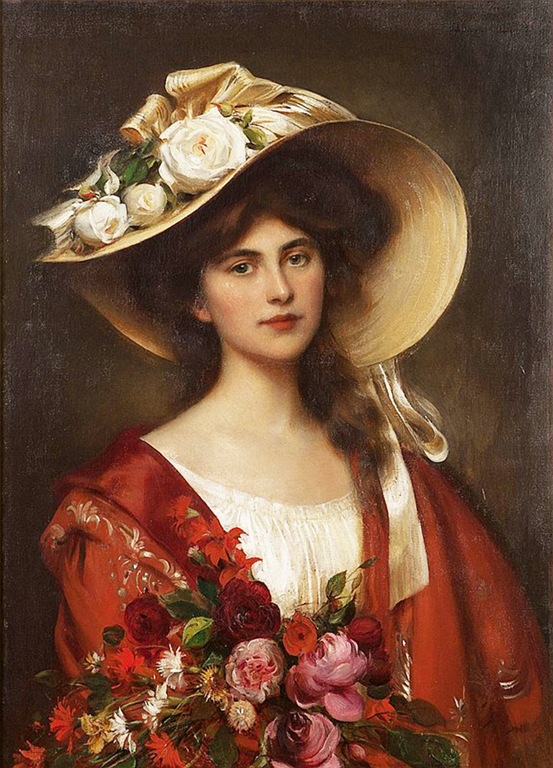 young woman in a hat holding a bouquet of flowers albert lynch 2